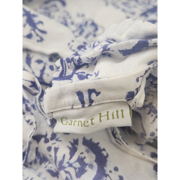 Garnet Hill Cotton Duvet Cover Queen White Blue Botanical Block Print - Picture 3 of 4